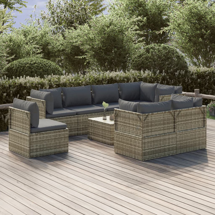 Latitude Run® Patio 9 Piece Rattan Sectional Seating Group with